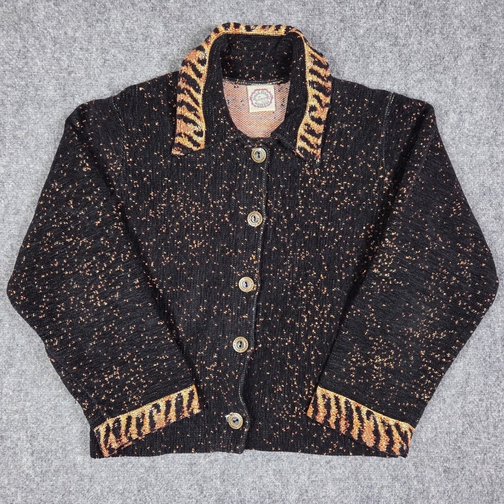 Vintage 90s Sugar Street Weavers Tiger Tapestry Cardigan Jacket Chenille USA M/L